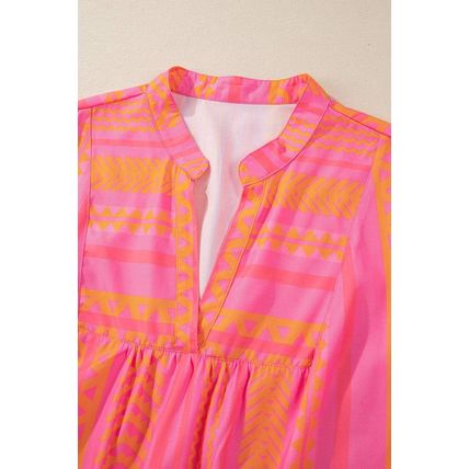 Vitality Orange Plus Size Geometric Embroidered Bell Sleeve Babydoll Blouse