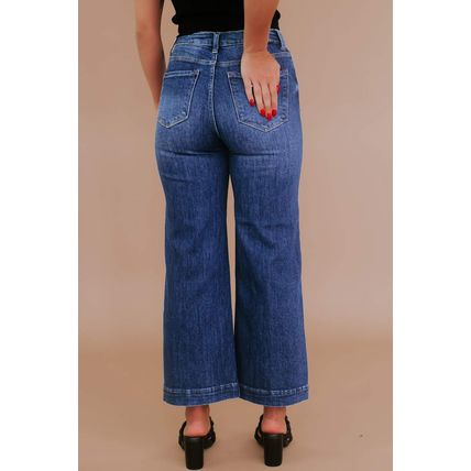 Navy Blue Plus Size Seamed Wide Leg High Waist Jeans