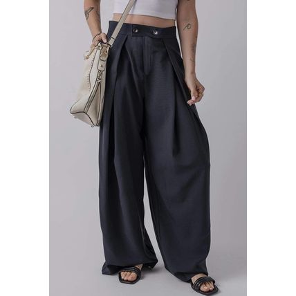 Dirty blue Dual Buttoned High Waist Pleated Wide Leg Pants