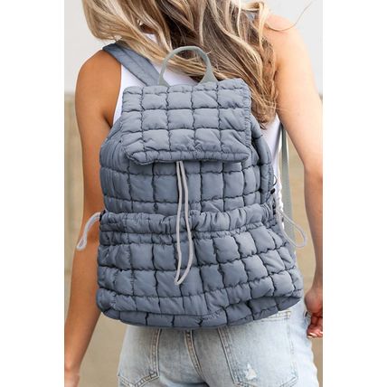 Dusk Blue Solid Flapped Quilted Puffer Backpack