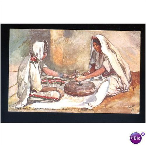 THE HOLY LAND Two Women Grinding at a Hand-Mill Tuck Oilette Postcard (7311)