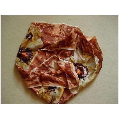 retro vintage 50S IMPRESSIONIST bold flowers BROWN orange rust SILK ROLLED SCARF