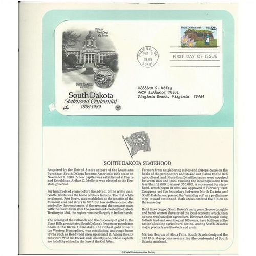 SOUTH DAKOTA STATEHOOD ' OFFICIAL FIRST DAY of ISSUE ' ( 1989 )