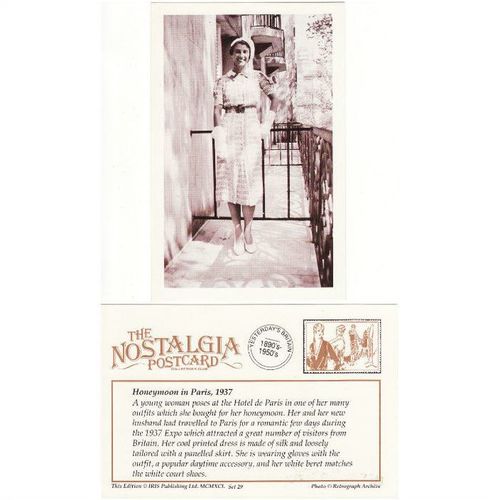 Postcard 1930's Lady's Fashion Honeymoon 1937 Hotel de Paris - Nostalgia