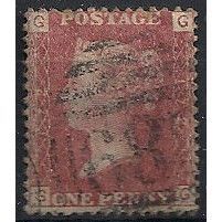 1858 SG43 1d Red Plate 172 Fine Used Check Letters "GG".