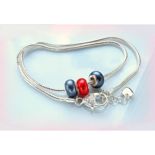 Silver Plated Snake Chain Lobster Clasp Necklace European Beads Jewellery 2221