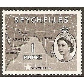 Seychelles QEII 1954 1r Grey Black Mounted Mint MM SG 184 Stamp Map Indian Ocean