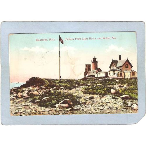 MA Gloucester Lighthouse Postcard Eastern Point Light House & Mother Ann l~507
