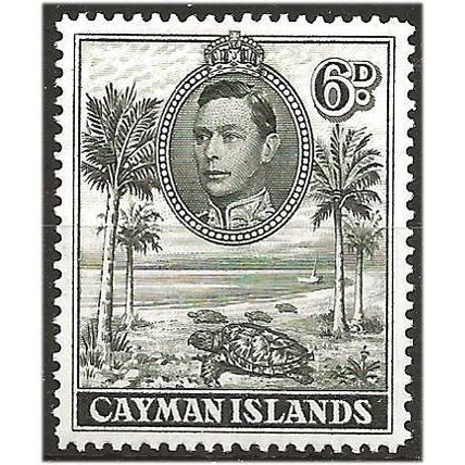 Cayman Islands 1943 SG122a 6d Olive-Green Perf 14 Mounted Mint . .. .