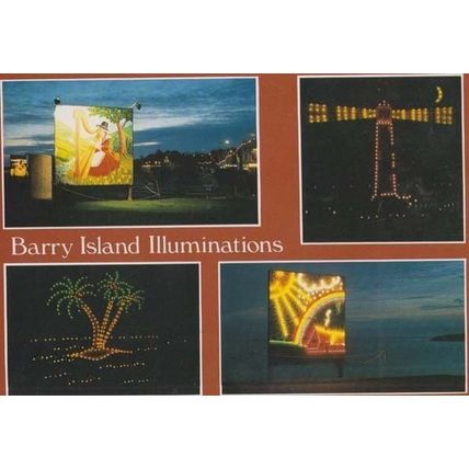 Barry Island Illuminations Night Lights At Dark 80s Wall Displays Wales Postcard