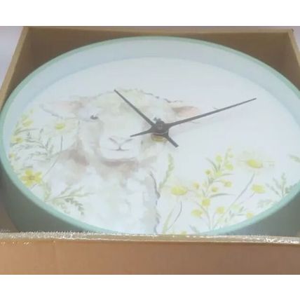White Lamb Wall Clock Yellow Flowers 23.5 CM Time Home Decor