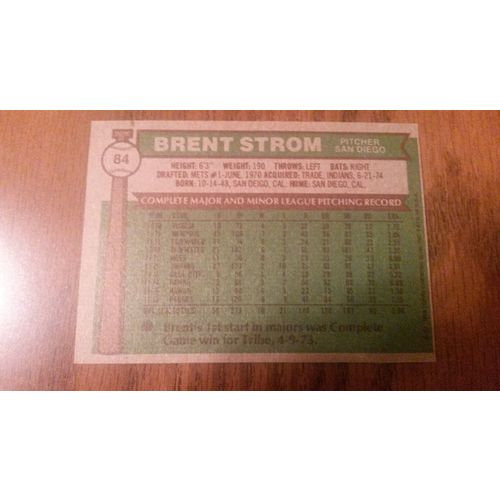 1976 Topps Card # 084 Brent Storm Very Good-Excellent (4) San Diego Padres