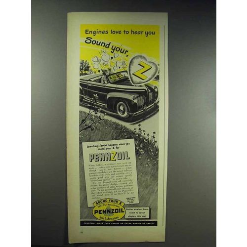 1944 Pennzoil Oil Ad - Engines Love To Hear You Sound