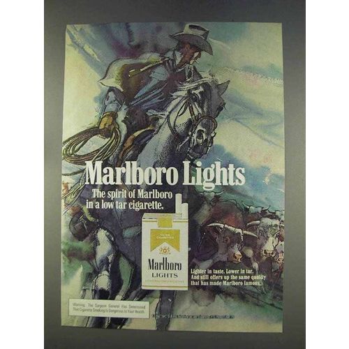 1977 Marlboro Lights Cigarettes Ad - Cowboy, Horse
