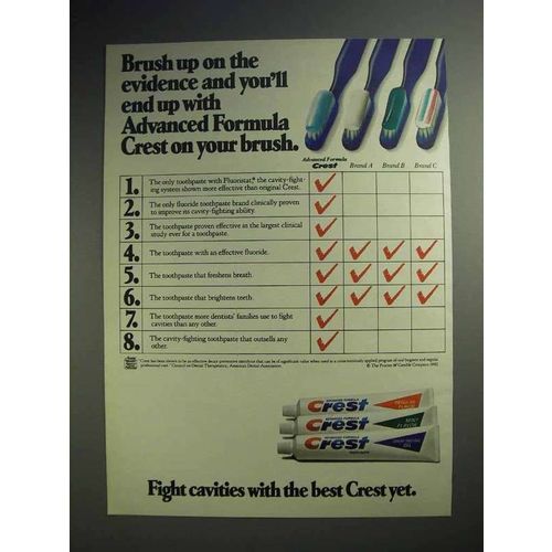 1982 Advanced Formula Crest Toothpaste Ad - Brush Up