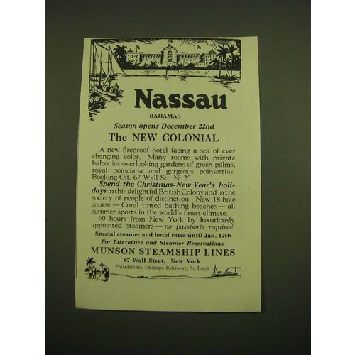 1924 Munson Steamship Line Ad - Nassau Bahamas Season opens December 22nd