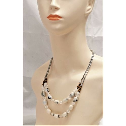 Loft Multi Strand Beaded Crystal Necklace Silver Tone