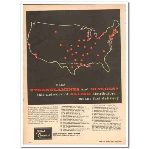 ALLIED CHEMICAL DYE CORP 1959 need Ethanolamines Glycols vintage ad