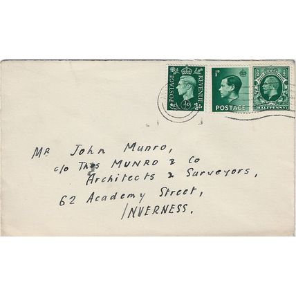 GB 1937 cover with Inverness pm & halfpenny stamps of GV EDVIII & GVI