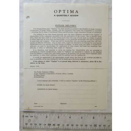 1954 form Optima, A Quarterly Rievew, Anglia American Corp. of South Africa