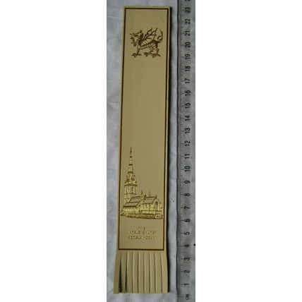 Vintage: cream leather bookmark - The Marble Church, Bodelwyddan