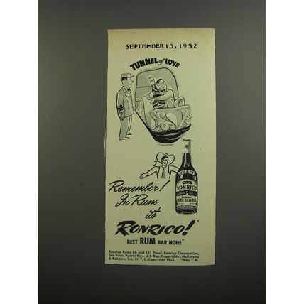 1952 Ronrico Rum Ad - Tunnel of Love