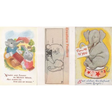 Elephant On See Saw Old Circus Greetings & Zoo 3x Postcard s