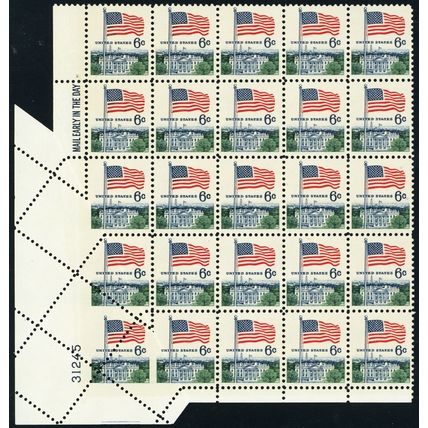 1338, MNH Stunning Fold Over Error PL# Block of 25 Stamps WoW - Stuart Katz