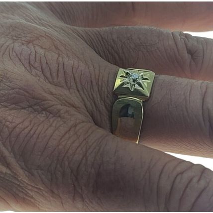 New Solid Real 14k Yellow Gold Men Ring Round CZ Stone 5.1 Grams Size 10.5