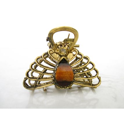 Small peacock shaped jeweled antique bronze hair claw clip