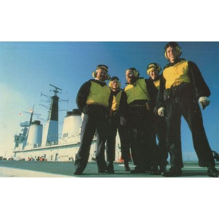 HMS Invincible Ship Engineering Work Crew Military Falklands War Postcard