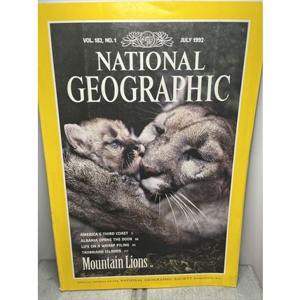 National Geographic Magazine July 1992 Mountain Lions - Vintage Collectable