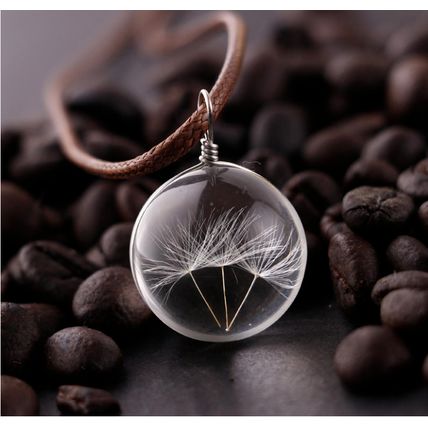 Fashion Glass Necklace Ball Pendant Wish Real Chain Dandelion Flower Wishing
