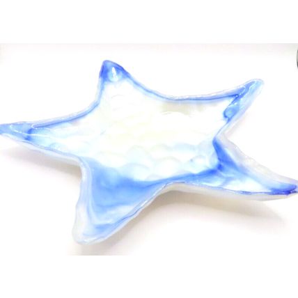 Star Shaped Glass Plate Fluted Blue & White 3 CM Gift Home Decor Decoration