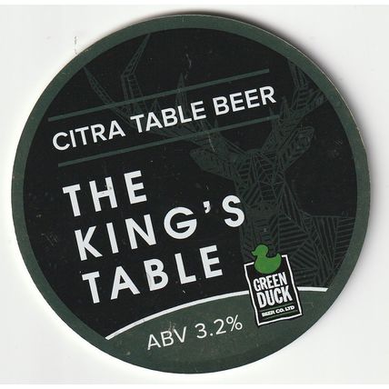 UNUSED KEG CLIP FRONT - GREEN DUCK BEER CO - THE KING'S TABLE