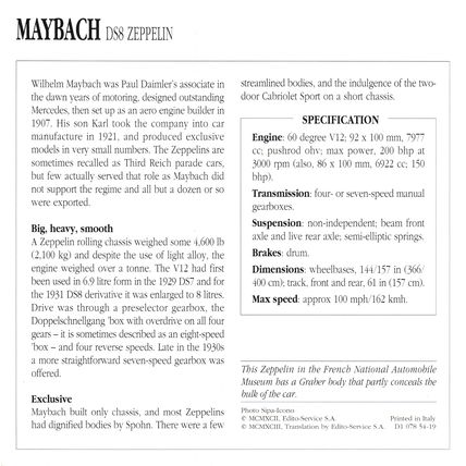 Collectors Club card. Classic Cars. Maybach DS8 Zeppelin