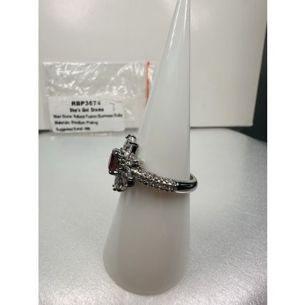 Bomb Party Ring Sz7 RBP3674 She Got Drama Natural Fusion Burmese Ruby Rhodium Pl