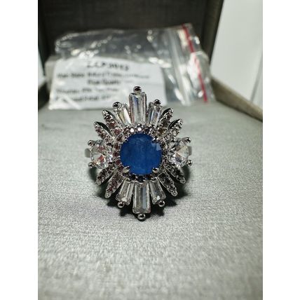 Sz7 Ring RBP3012 Nat Fusion Cornflower Blue Quartz Rhodium P Band SR$74