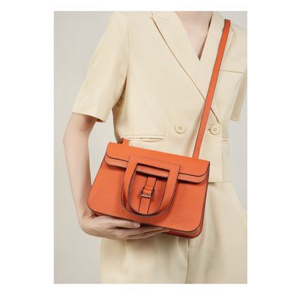Womens Genuine Leather Casual Handbags Orange