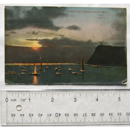 vintage postcard Sunset off Bradda Head, Isle of Man