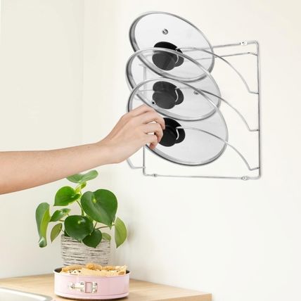 2x Kitchen Pot Lid Holder - Pan Rack & Organizer for Cupboard - 3-Tier Pantry