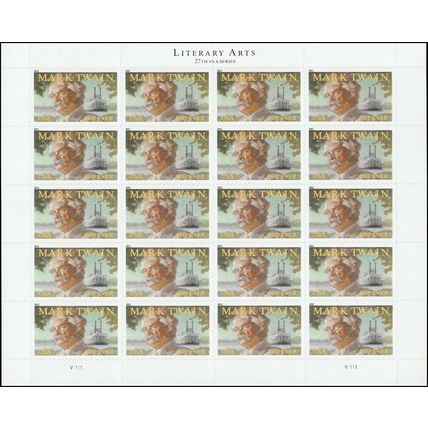 Mark Twain Sheet of Twenty Current Rate Stamps Scott 4545