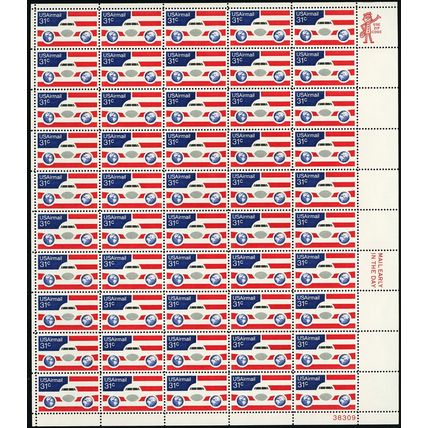 Plane And Globes Full Sheet of Fifty 31 Cent Postage Stamps Scott C90