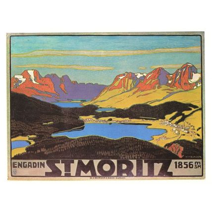 Engadin St Moritz Switzerland Mountains 1912 Plakat Postcard