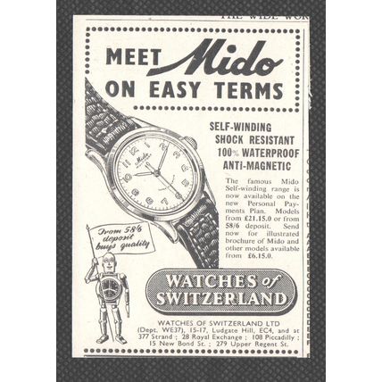 WATCHES of SWITZERLAND "Mido" :- Small Original Vintage 1953 Advert ~ POST FREE