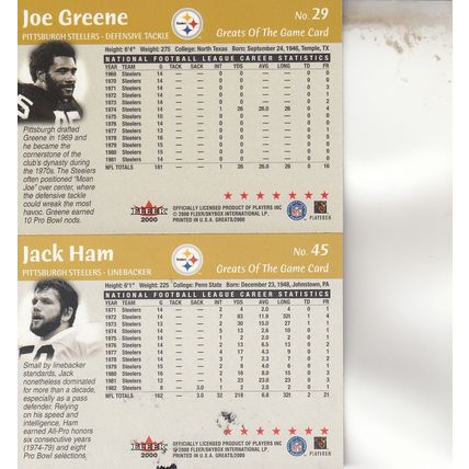JOE "MEAN" GREENE & JACK HAM AUTOGRAPH 2000 PITTSBURGH STEELERS HOF SB CHAMPIONS