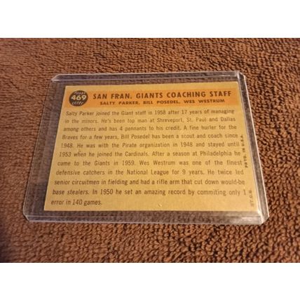1960 Topps # 469 San Francisco Giants Coaches EX/MT Condition No Creases