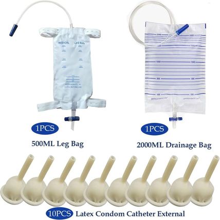 Condom Catheter External Self Sealing Set 10Pcs Male Condom Catheter 1Pcs 500Ml