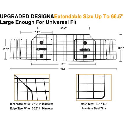 38-66.5 Inches Dog Car Barrier for Suvs, Van, Vehicles, Adjustable Large Pet Bar
