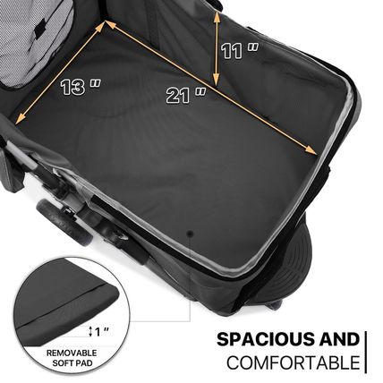 Monibloom Foldable Pet Stroller with Weather Cover, 3 Wheels Pet Strolling Cart